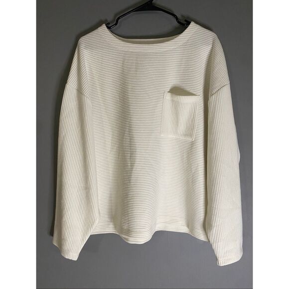 A New Day Cream Ivory Ribbed Pocket Drop Shoulder Shirt Size Large - Picture 1 of 5